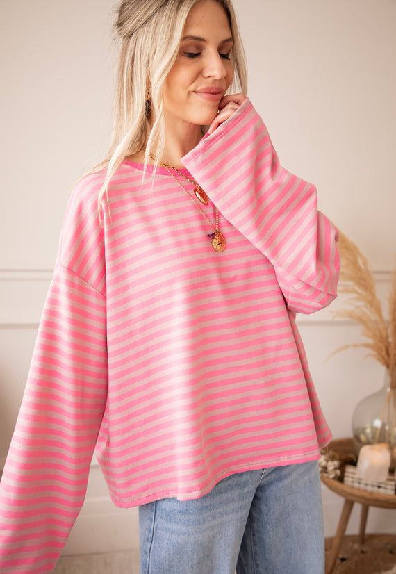 Sadie Stripe Pink/Taupe - Longsleeve
