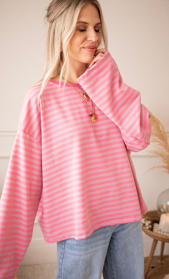 Sadie Stripe Pink/Taupe - Longsleeve