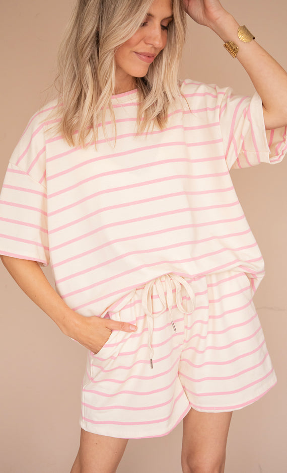 T-Shirt - Stripe Escape - Beige/Pink