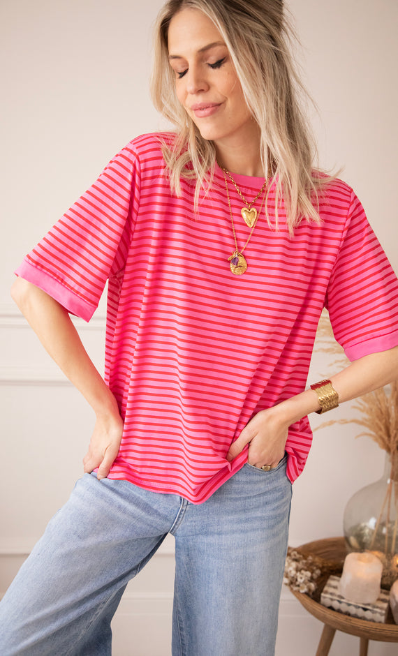 Sadie Stripe Pink/Red - T-Shirt