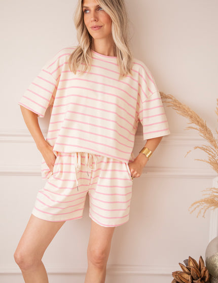 T-Shirt - Stripe Escape - Beige/Pink