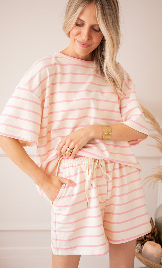 T-Shirt - Stripe Escape - Beige/Pink