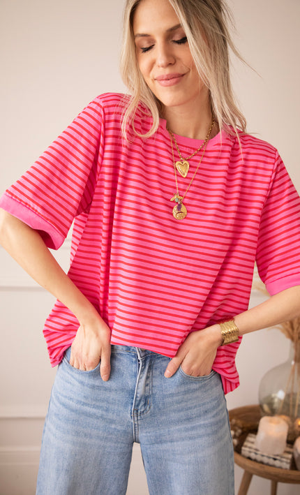 Sadie Stripe Pink/Red - T-Shirt