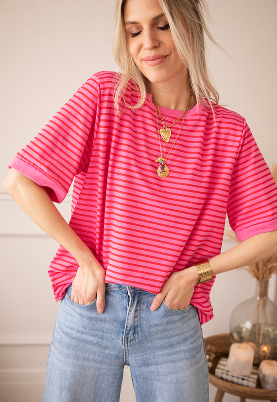 Sadie Stripe Pink/Red - T-Shirt