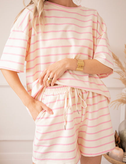 T-Shirt - Stripe Escape - Beige/Pink