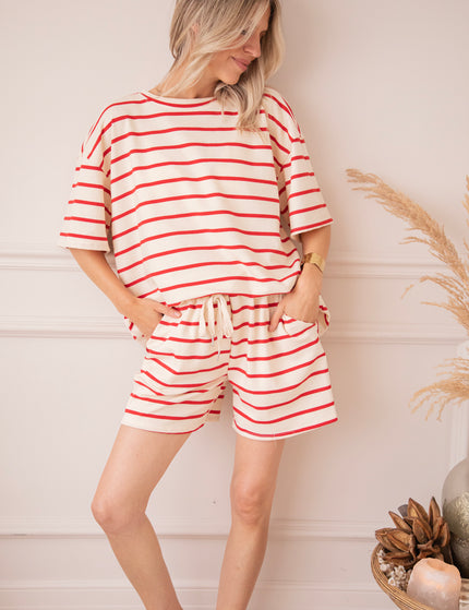 T-Shirt - Stripe Escape - Beige/Rot