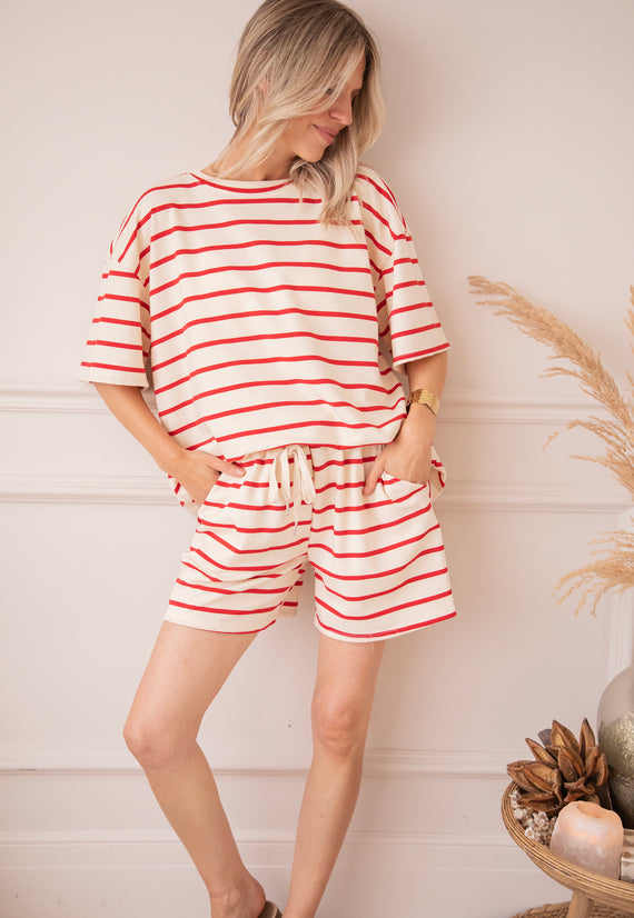 Stripe Escape Beige/Red - Shorts