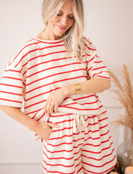 T-Shirt - Stripe Escape - Beige/Rot