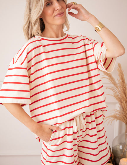 T-Shirt - Stripe Escape - Beige/Rot