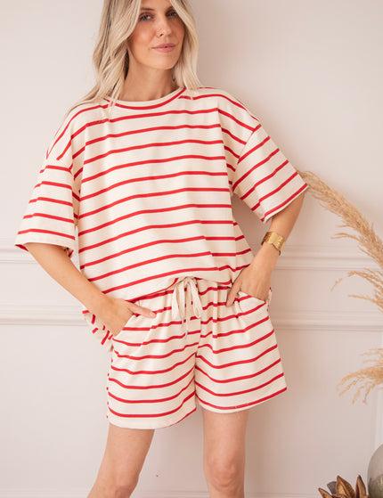 T-Shirt - Stripe Escape - Beige/Rot