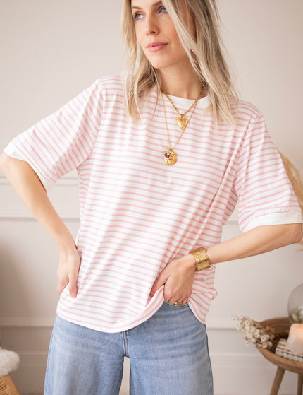 Sadie Stripe Off White/Baby Pink - T-Shirt