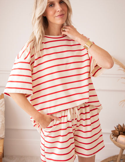 T-Shirt - Stripe Escape - Beige/Rot