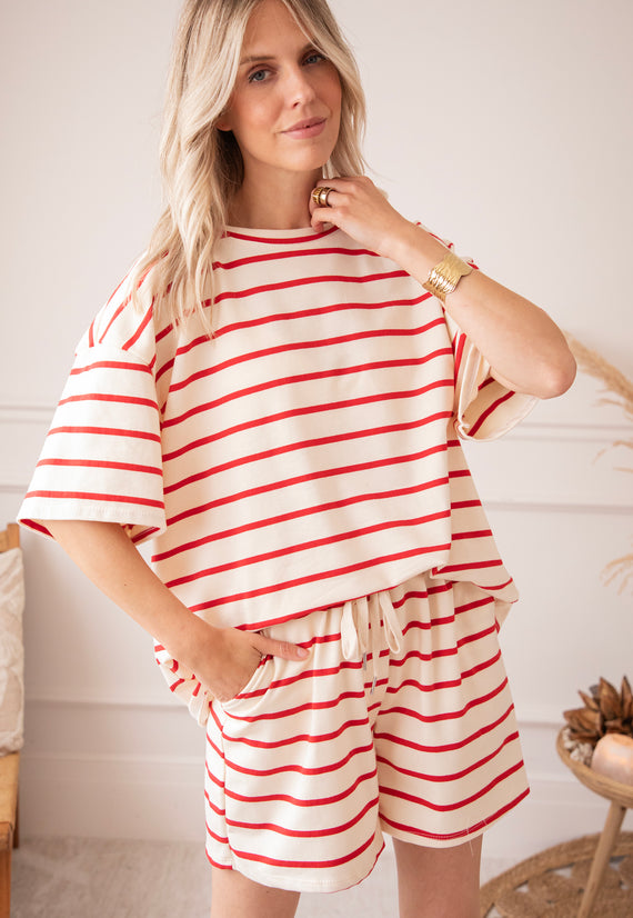 Stripe Escape Beige/Red - T-Shirt
