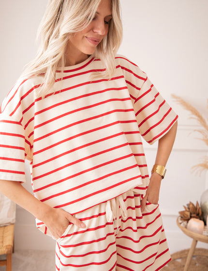 T-Shirt - Stripe Escape - Beige/Rot
