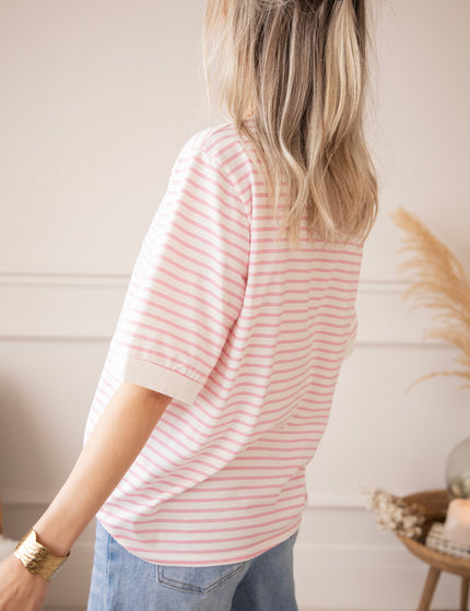Sadie Stripe Off White/Baby Pink - T-Shirt