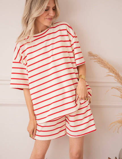 T-Shirt - Stripe Escape - Beige/Rot