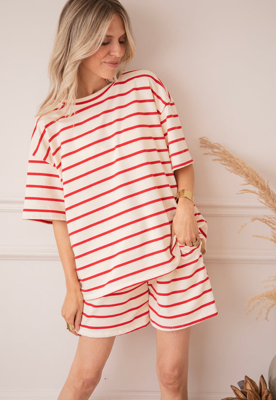 Stripe Escape Beige/Red - T-Shirt