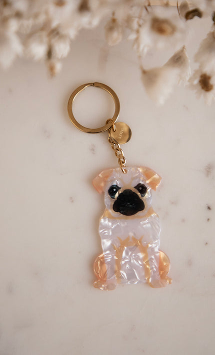 Schlüsselanhänger - Pug Pocket - Weiß/Pfirsich