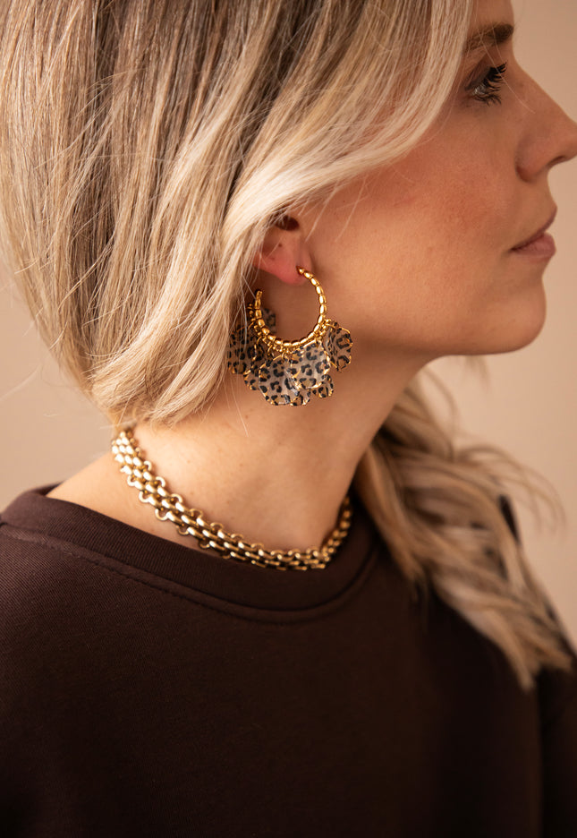 Leaves All Around Leopard - Earrings