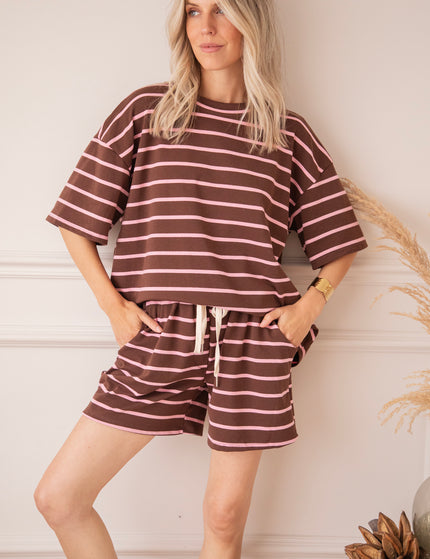 T-Shirt - Stripe Escape - Schoko/Pink