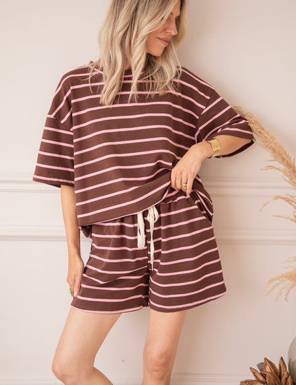 T-Shirt - Stripe Escape - Schoko/Pink