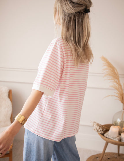 Sadie Stripe Off White/Baby Pink - T-Shirt