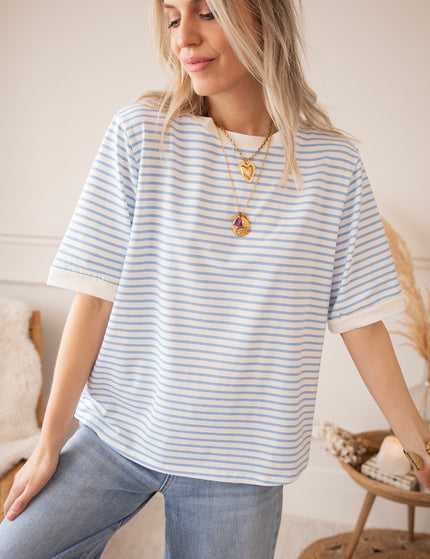 Sadie Stripe Off White/Baby Blue - T-Shirt 