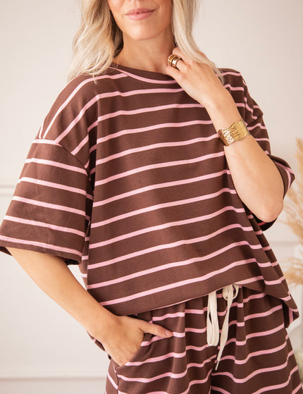 T-Shirt - Stripe Escape - Schoko/Pink