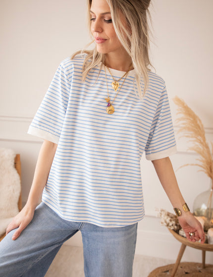 Sadie Stripe Off White/Baby Blue - T-Shirt 