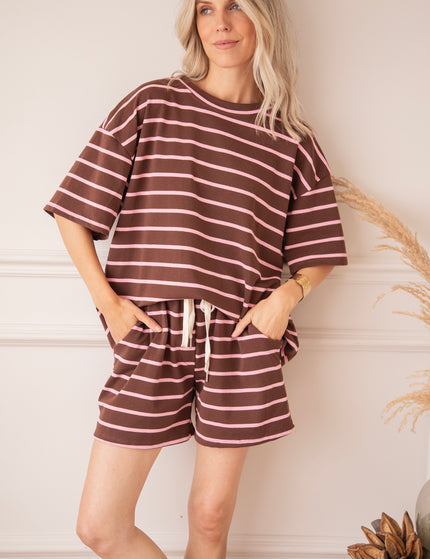 T-Shirt - Stripe Escape - Schoko/Pink