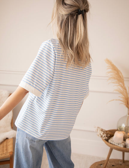 Sadie Stripe Off White/Baby Blue - T-Shirt 