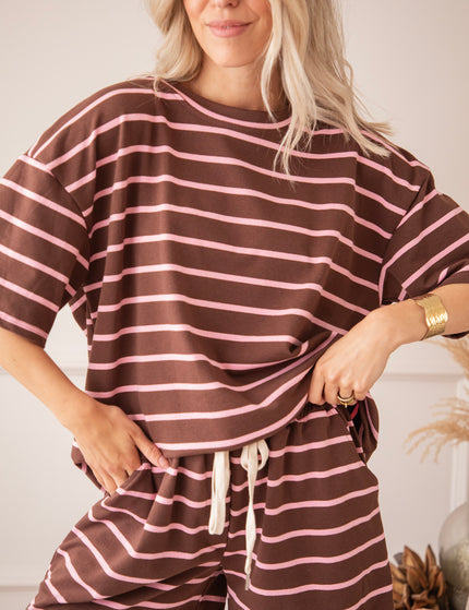 T-Shirt - Stripe Escape - Schoko/Pink