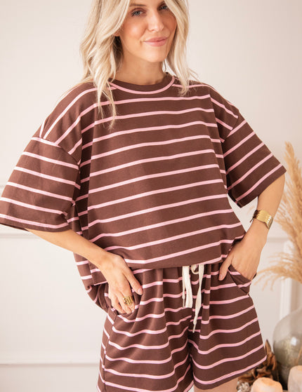 T-Shirt - Stripe Escape - Schoko/Pink