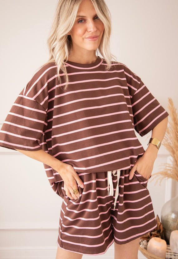 Stripe Escape Choco/Pink - T-Shirt