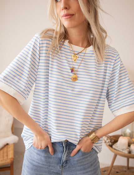 Sadie Stripe Off White/Baby Blue - T-Shirt 