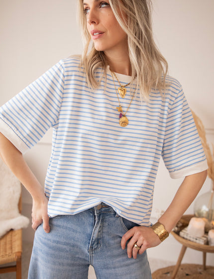 Sadie Stripe Off White/Baby Blue - T-Shirt 
