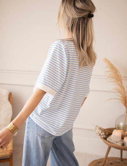 Sadie Stripe Off White/Baby Blue - T-Shirt 