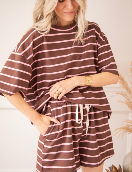 T-Shirt - Stripe Escape - Schoko/Pink