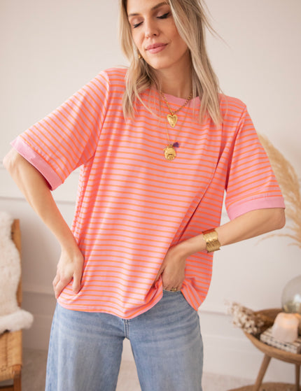 Sadie Stripe Baby Pink/Orange - T-Shirt