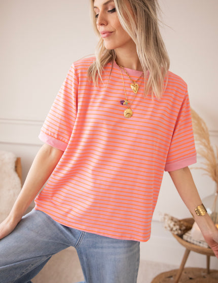 Sadie Stripe Baby Pink/Orange - T-Shirt