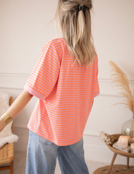 Sadie Stripe Baby Pink/Orange - T-Shirt