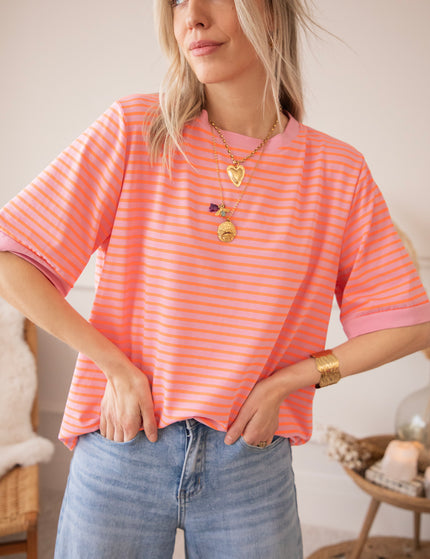 Sadie Stripe Baby Pink/Orange - T-Shirt