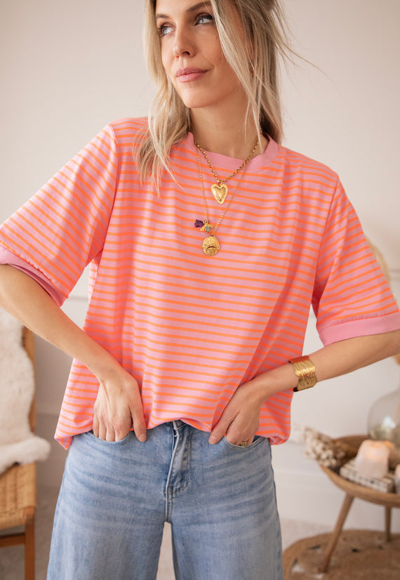 Sadie Stripe Baby Pink/Orange - T-Shirt