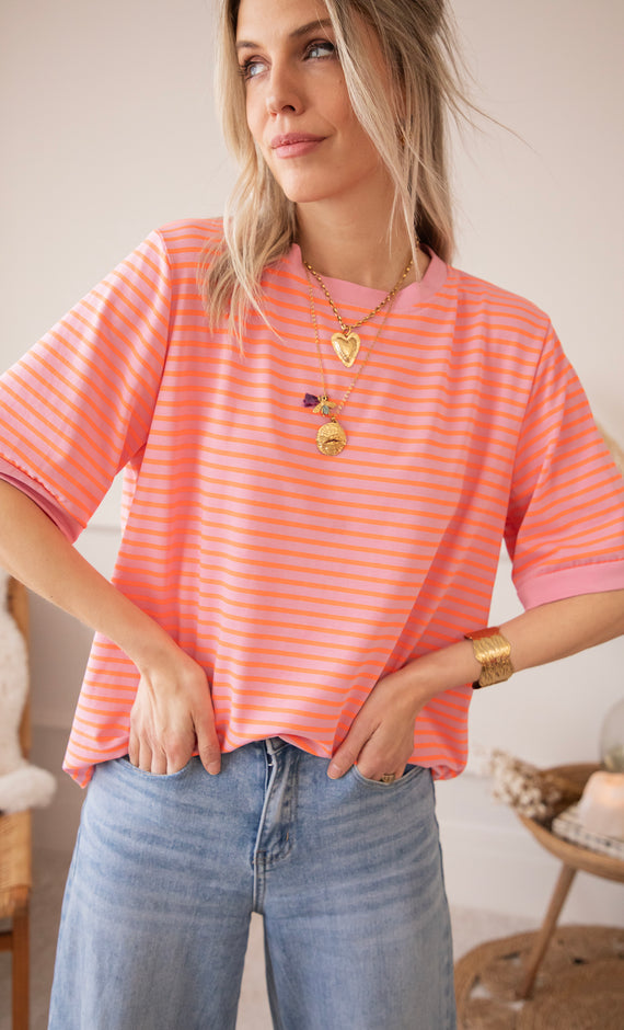 Sadie Stripe Baby Pink/Orange - T-Shirt