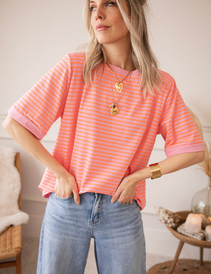 Sadie Stripe Baby Pink/Orange - T-Shirt