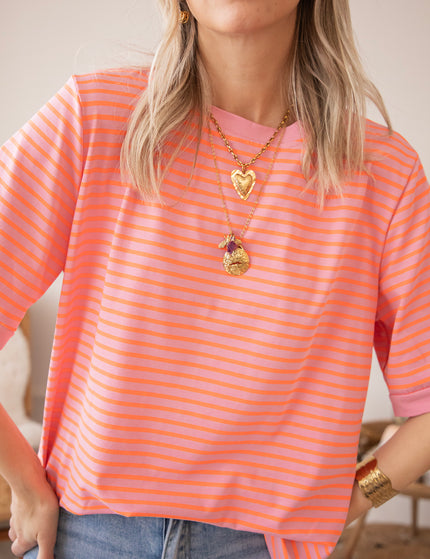 Sadie Stripe Baby Pink/Orange - T-Shirt
