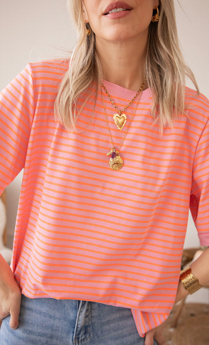 Sadie Stripe Baby Pink/Orange - T-Shirt