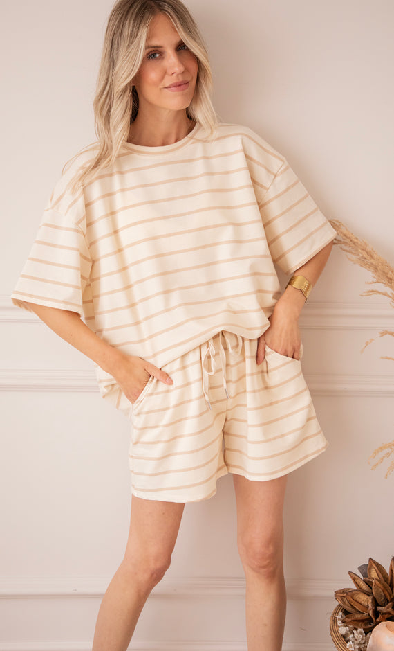 T-Shirt - Stripe Escape - Beige/Taupe