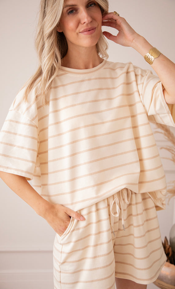 T-Shirt - Stripe Escape - Beige/Taupe