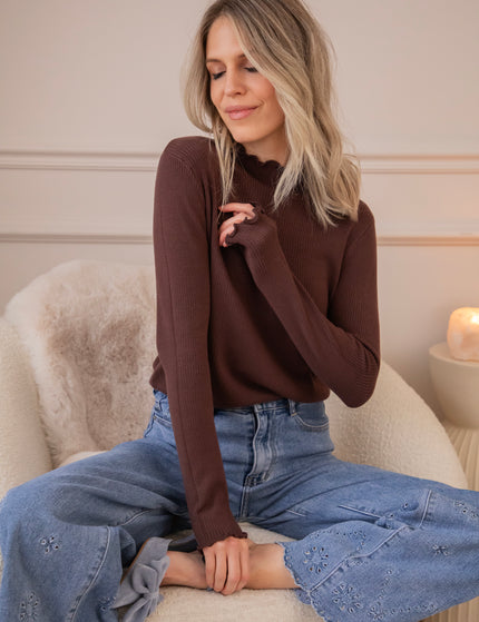 Cute Collar Ruches Brown - Longsleeve